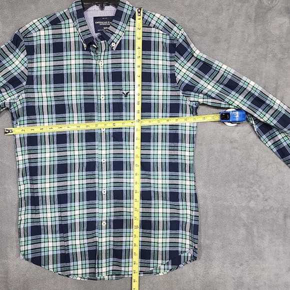 American‎ Eagle Outfitters Mens Athletic Fit Plaid Button Down Shirt Medium Blue - Picture 6 of 6